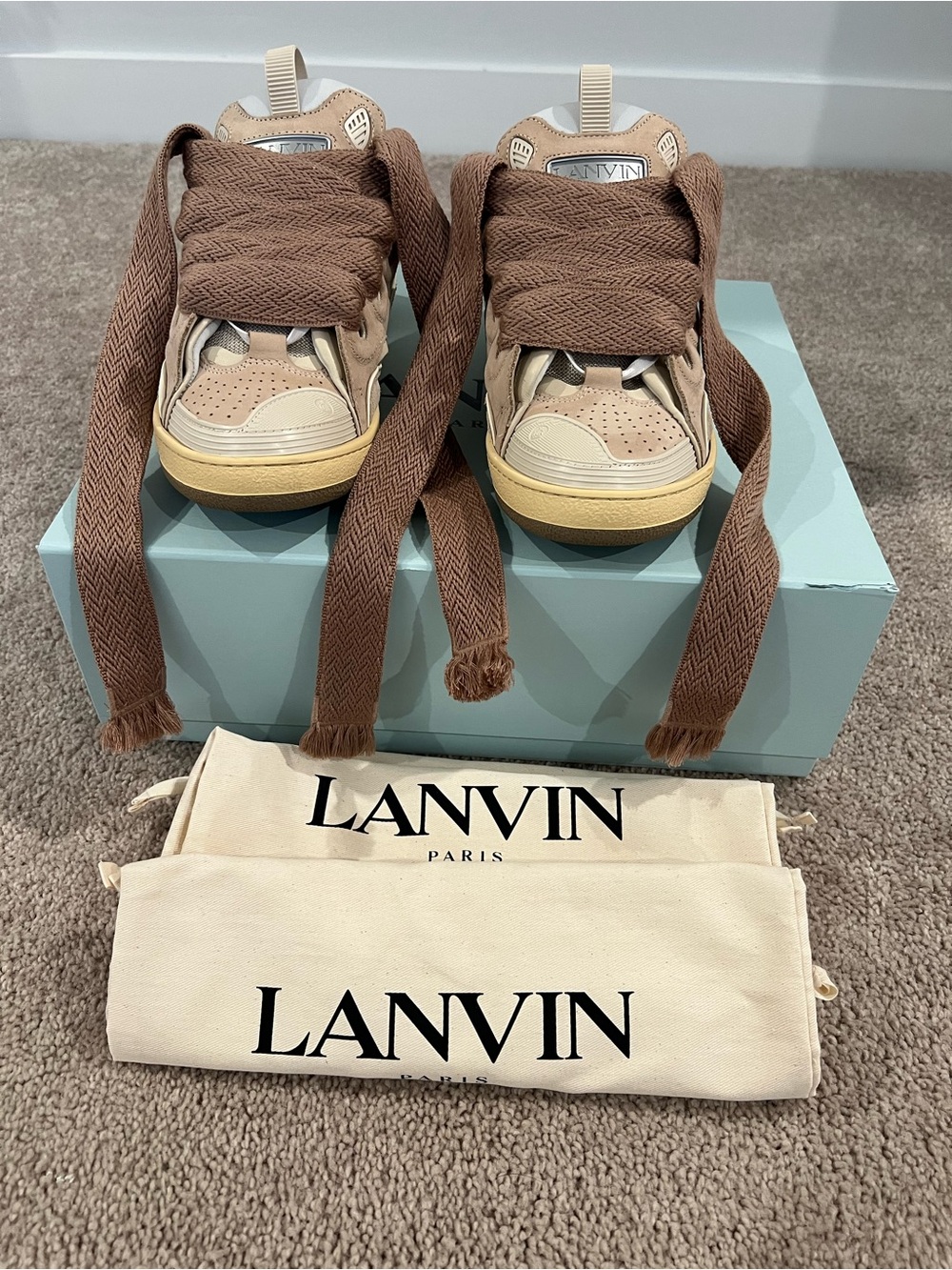 Lanvin  Beige & Brown Leather Low-Top Sneakers